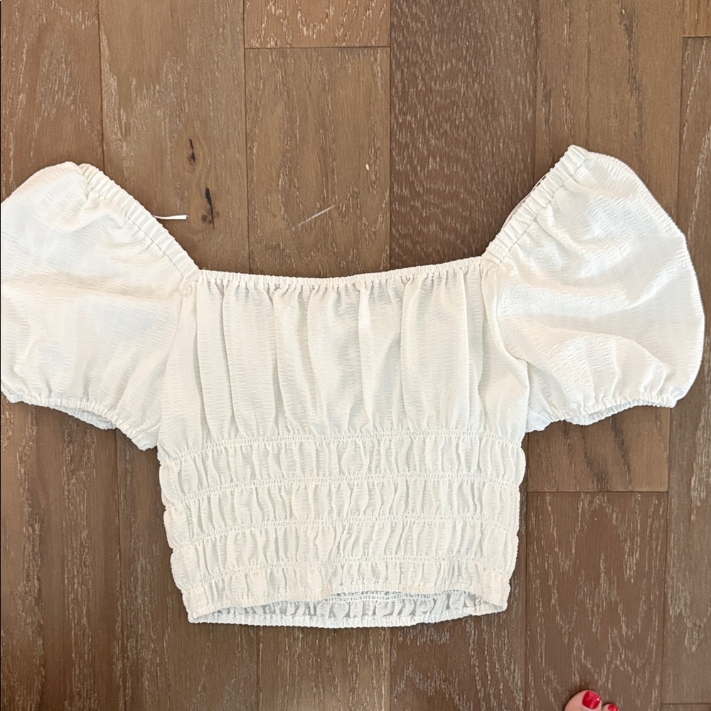 Elodie Cream Smocked Puff Sleeve Blouse - Picture 2 of 5